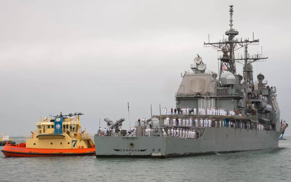 The USS Cowpens returns to San Diego in March 2014.