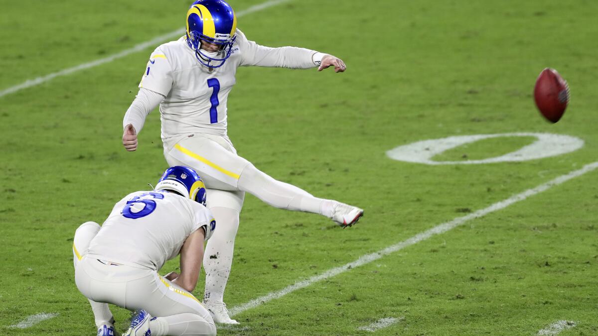 Los Angeles Rams place kicker Matt Gay (8) kicks during an NFL preseason  football game Friday, Aug. 19, 2022, in Inglewood, Calif. (AP Photo/Kyusung  Gong Stock Photo - Alamy