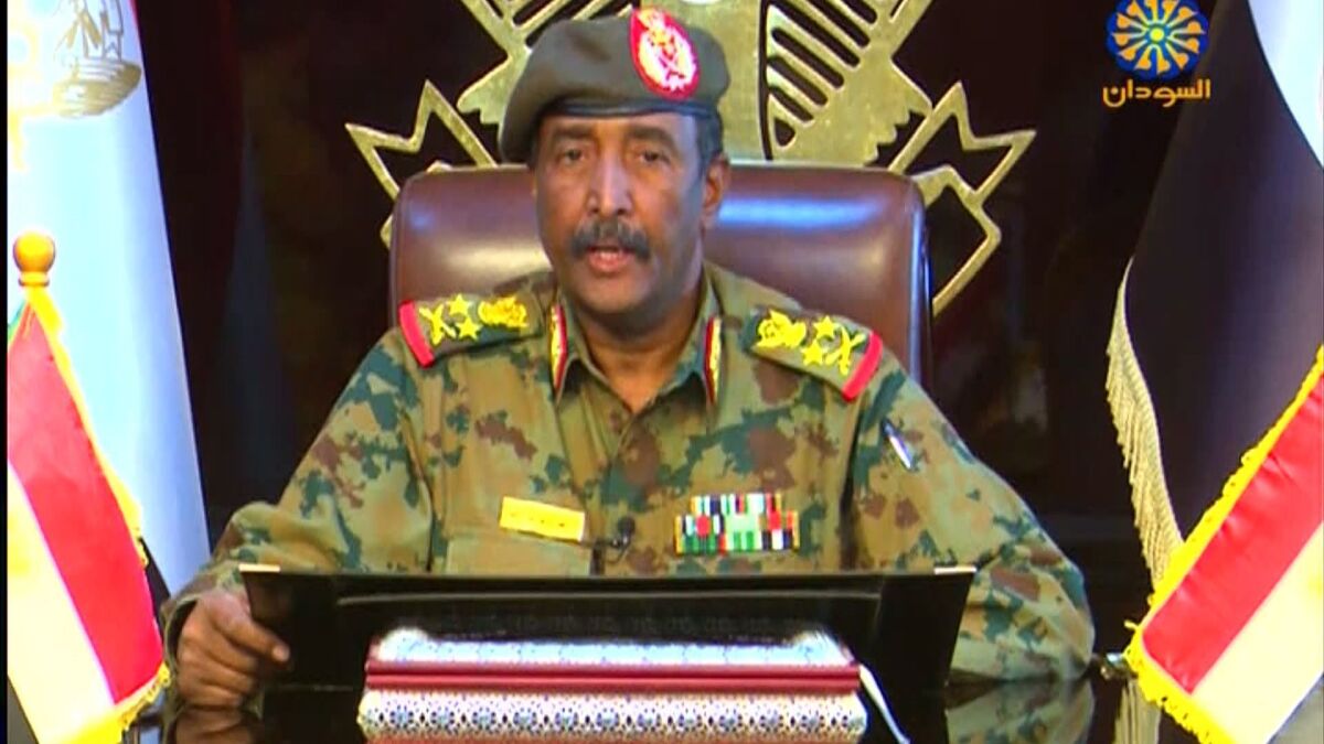 Lt. Gen. Abdel Fattah Abdelrahman Burhan, shown in an April 13 television image, is the new chief of Sudan's ruling military council.