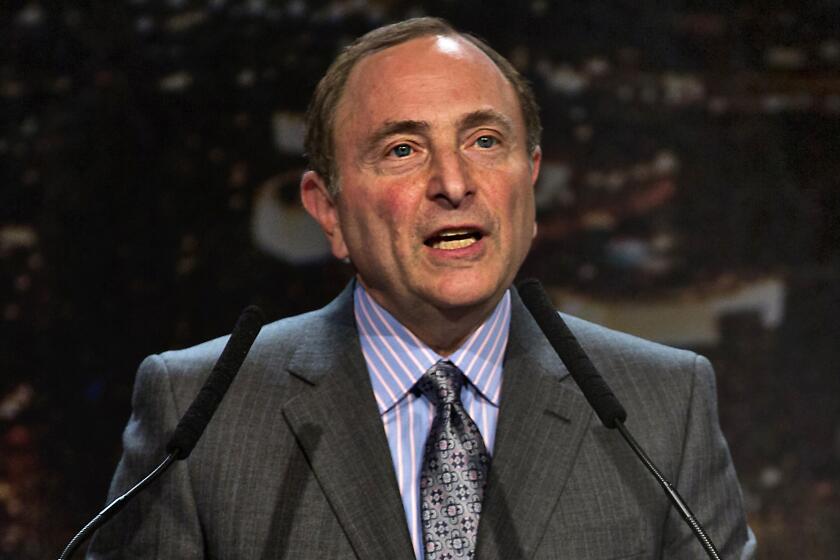 NHL Commissioner Gary Bettman speaks during a news conference at the MGM Grand Hotel in Las Vegas on Feb. 10.