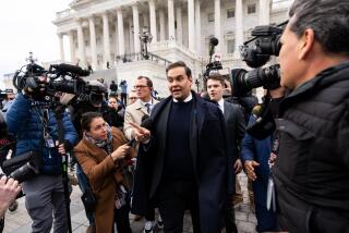 WASHINGTON - DECEMBER 1: Rep. George Santos, R-N.Y., wades through the media scrum to his car after the House voted to expel him from Congress in the U.S. Capitol on Friday, December 1, 2023. (Bill Clark/CQ-Roll Call, Inc via Getty Images)