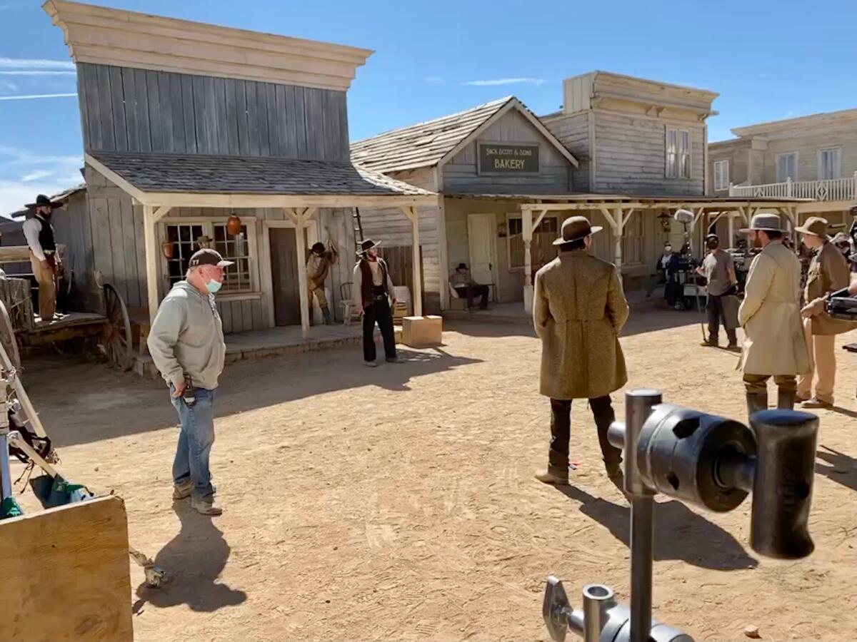People on the set of a western