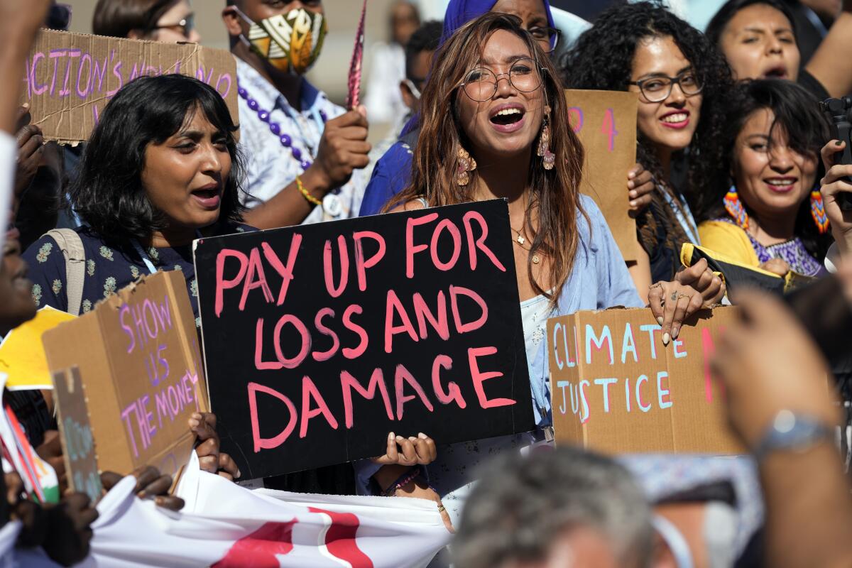 Protesters calling for compensation for countries hit badly by climate change