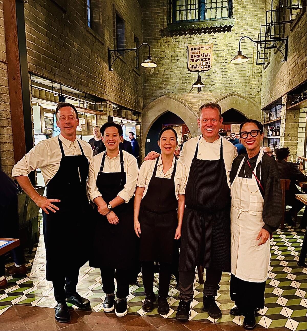 At République's 10th anniversary, from right, Nancy Silverton, Walter and Margarita Manzke, Alisa Vannah and  Eric Bost.