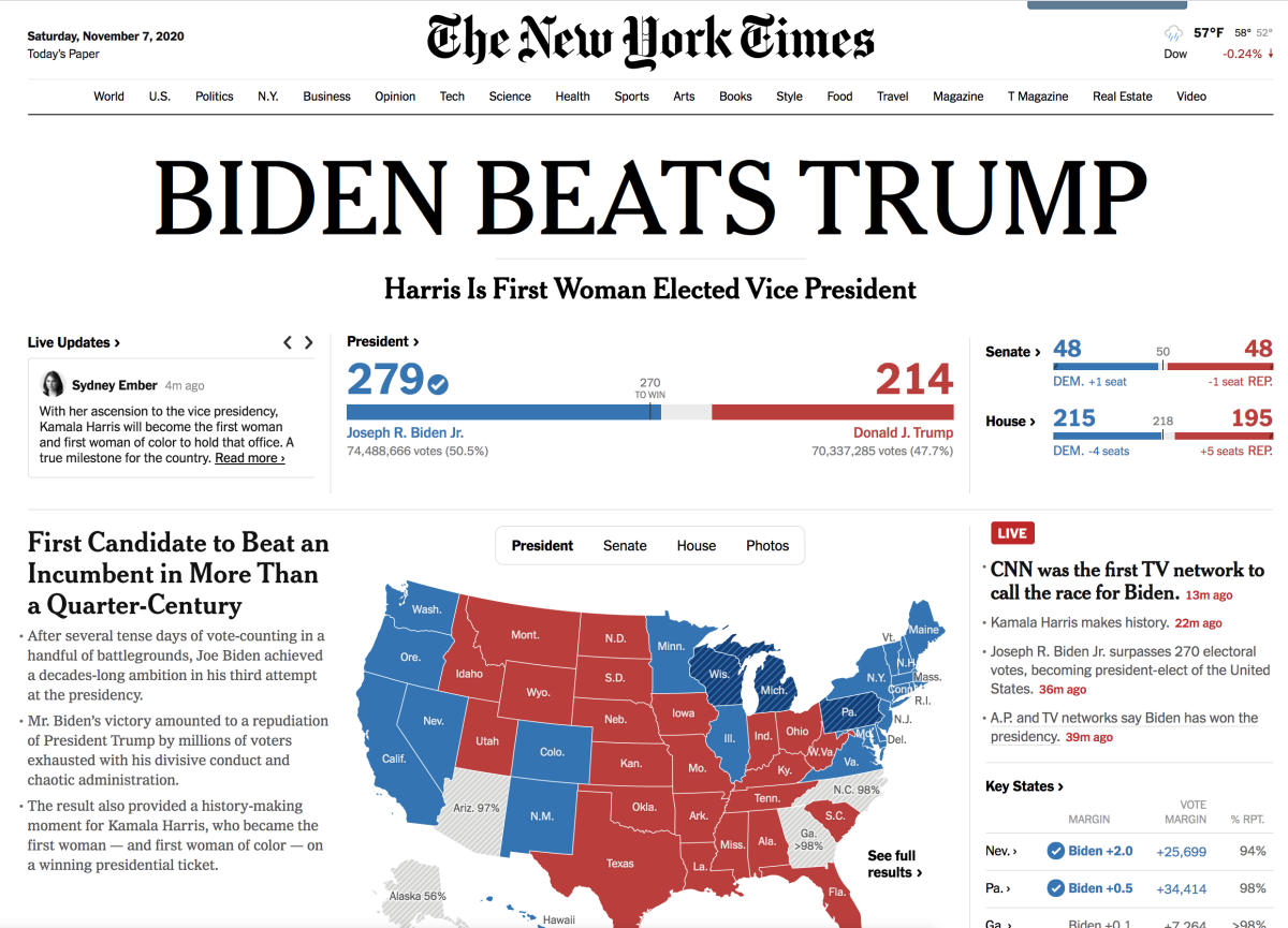 This is the nytimes.com homepage after Joe Biden was elected president.