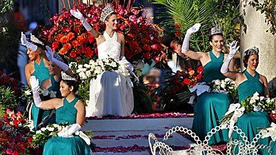 Rose Queen Evanne Friedmann is surrounded by her princesses. More Rose Parade photos on Framework