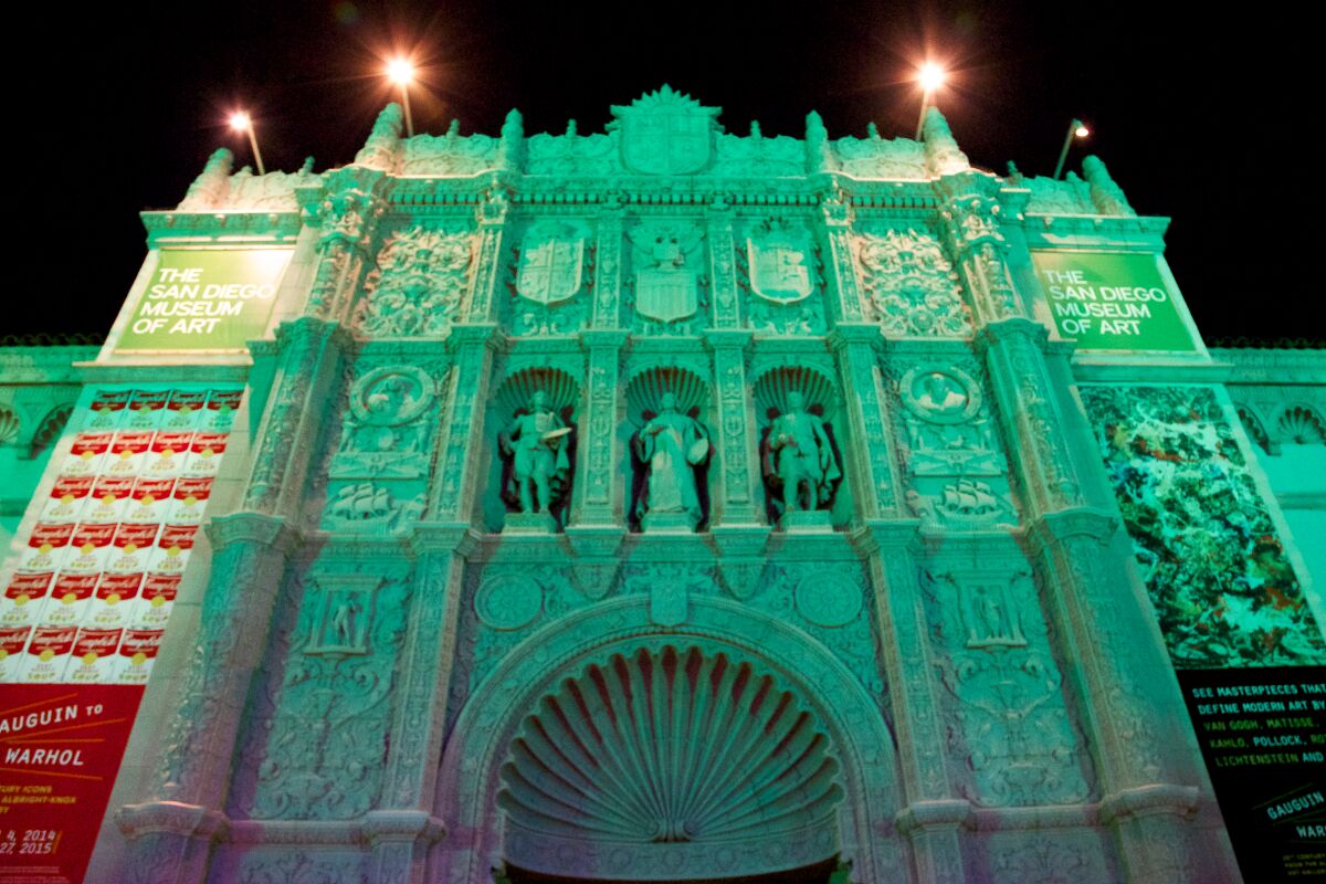 The San Diego Museum of Art in Balboa Park, lit up for December Nights in 2014