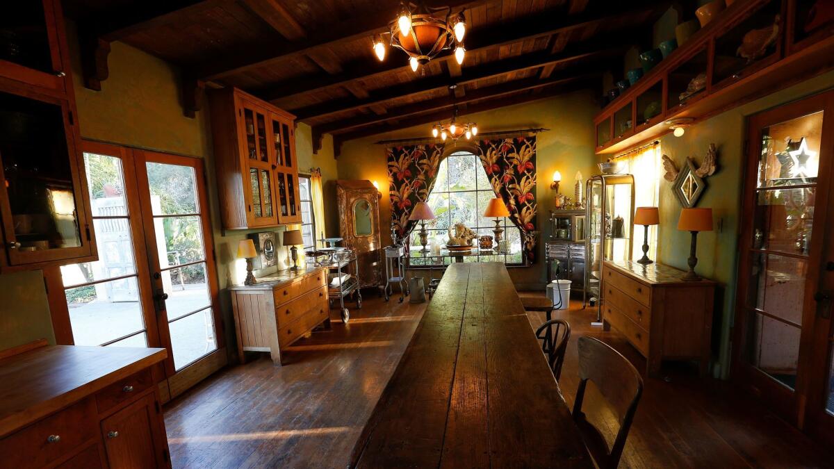 The dining room in the Mountain Mermaid in Topanga, a 7,000-square-foot home with expansive gardens.