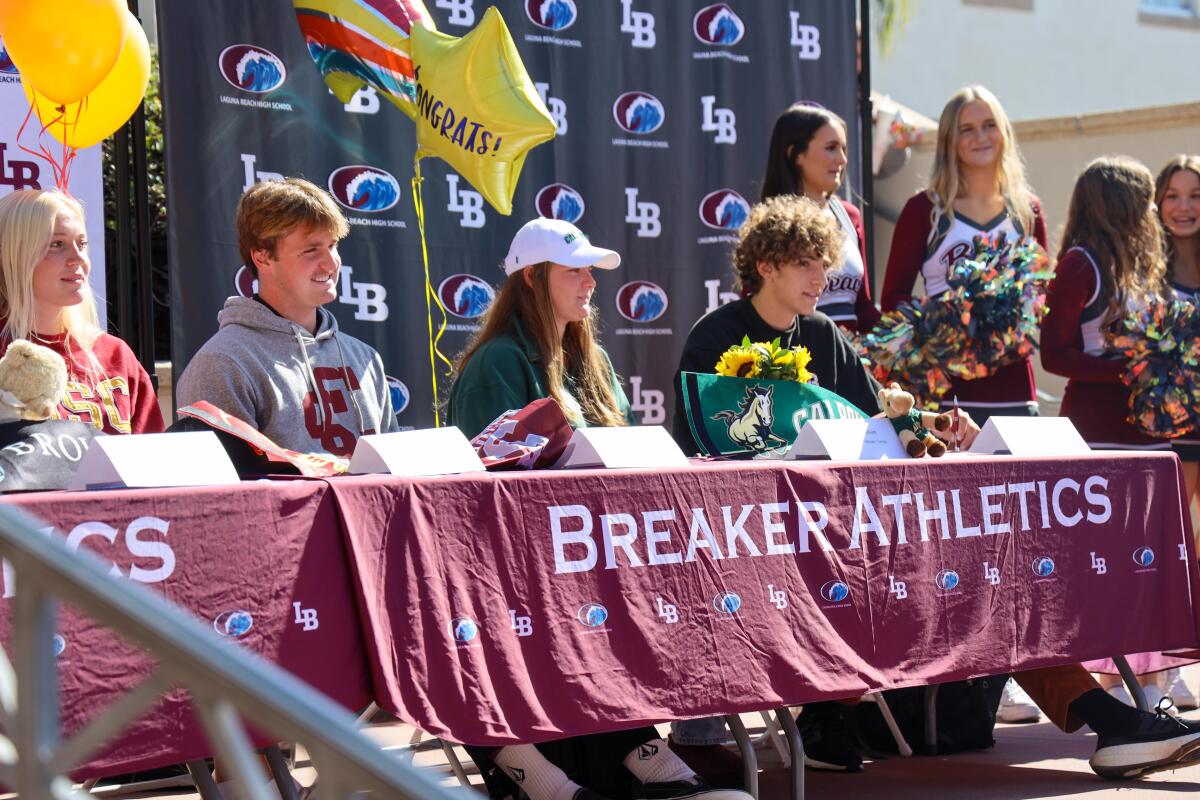 Laguna Beach athletes participate in a signing day ceremony.