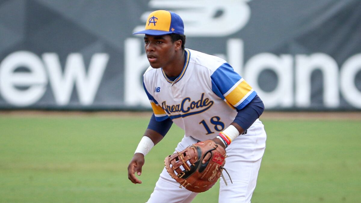 St. John Bosco first baseman Jonathan Vaughns plays defense.