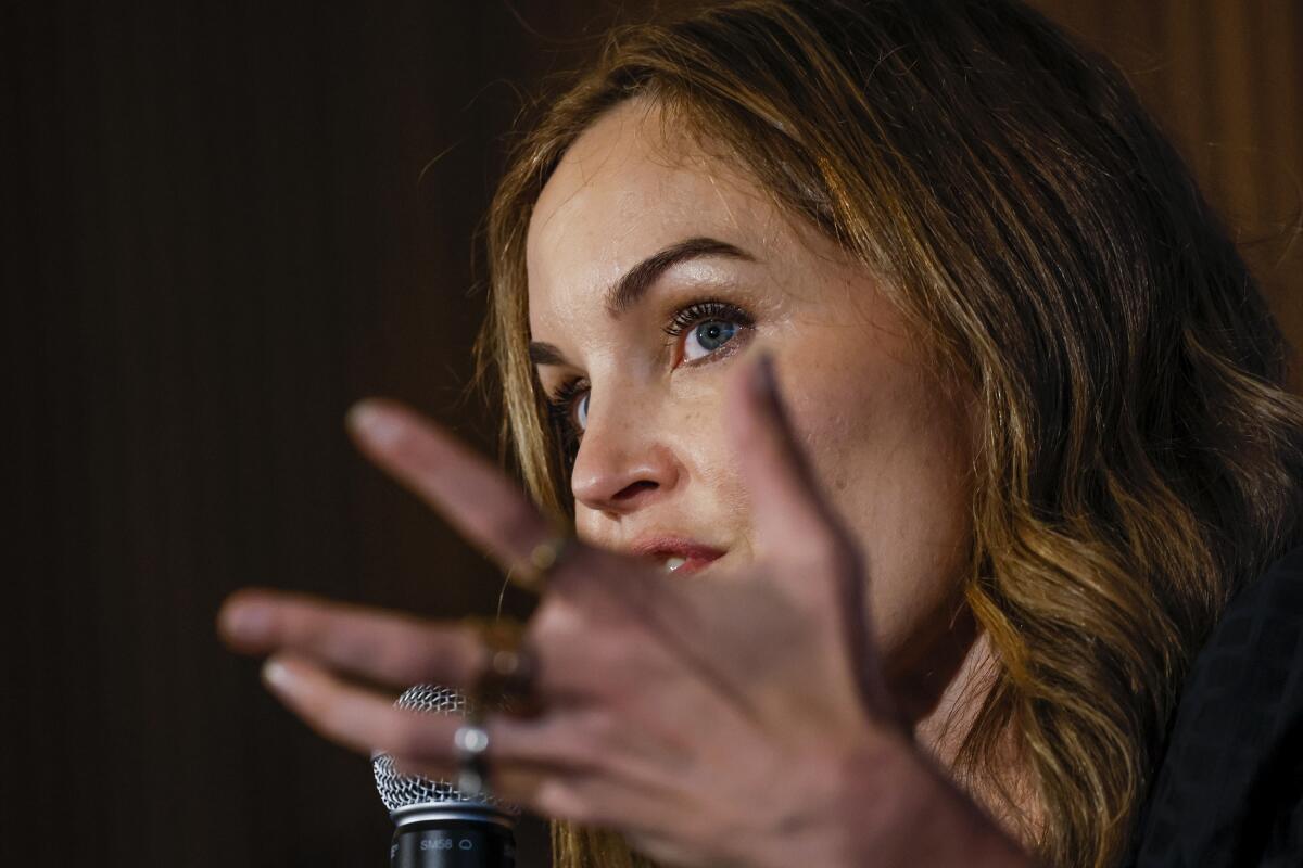 Lexi Reese, a candidate for Dianne Feinstein's Senate seat speaks at town hall hosted by advocacy group March For Our Lives