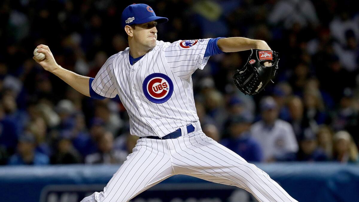 Right-hander Kyle Hendricks will take the mound to face the Dodgers in Game 2 of the NLCS.