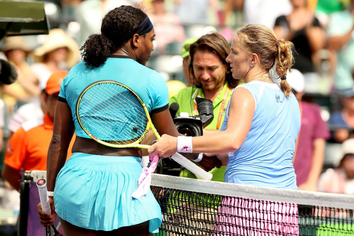 Serena Williams congratulates Svetlana Kuznetsova after their match during the Miami Open.