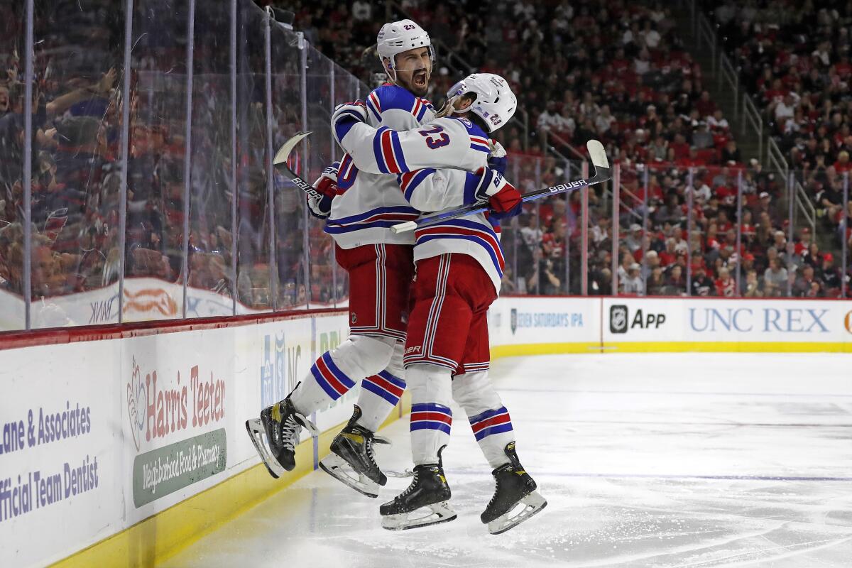New York Rangers' Adam Fox (23) during the first period of an NHL