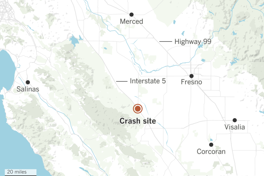 Locator of crash site on I-5 near Fresno.