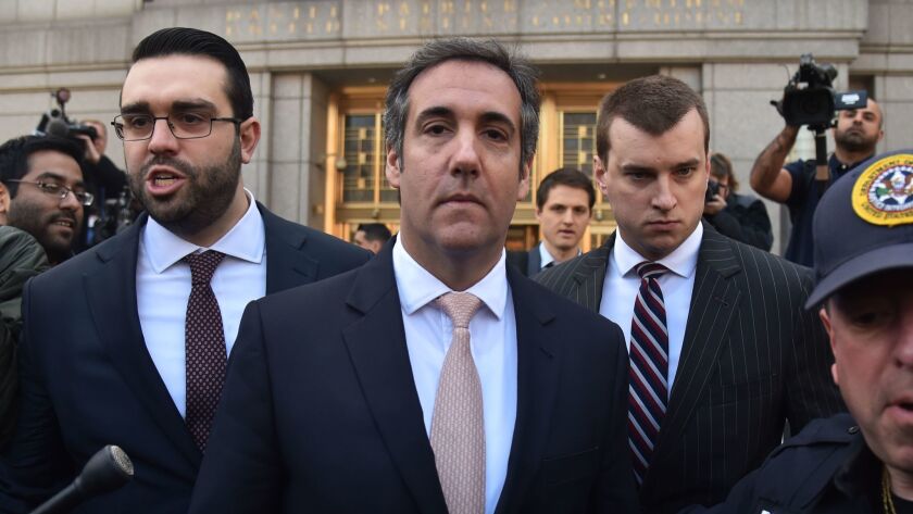 President Trump's former personal lawyer Michael Cohen leaves federal court in New York on April 26.