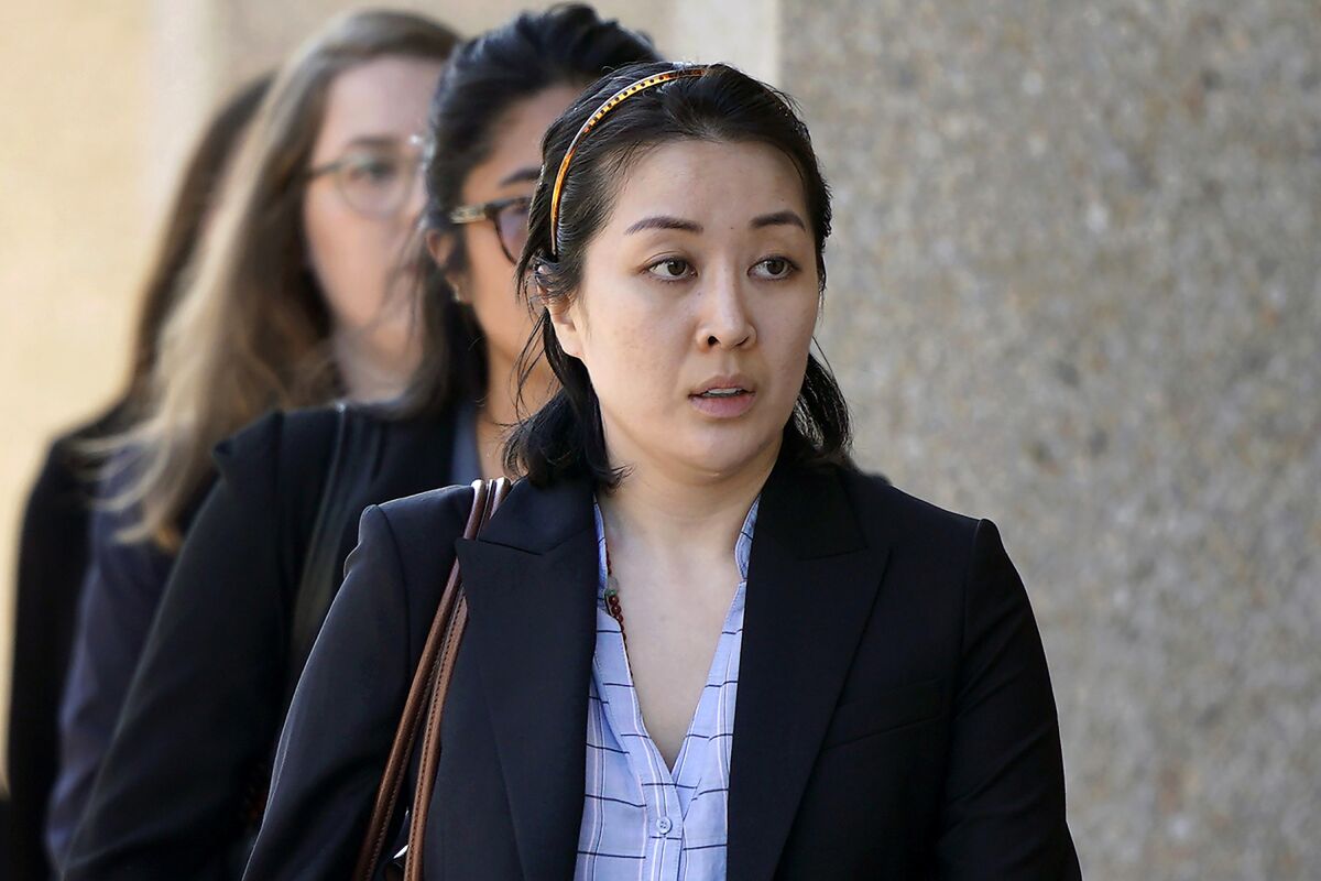 Tiffany Li arrives at the courthouse in Redwood City, Calif.