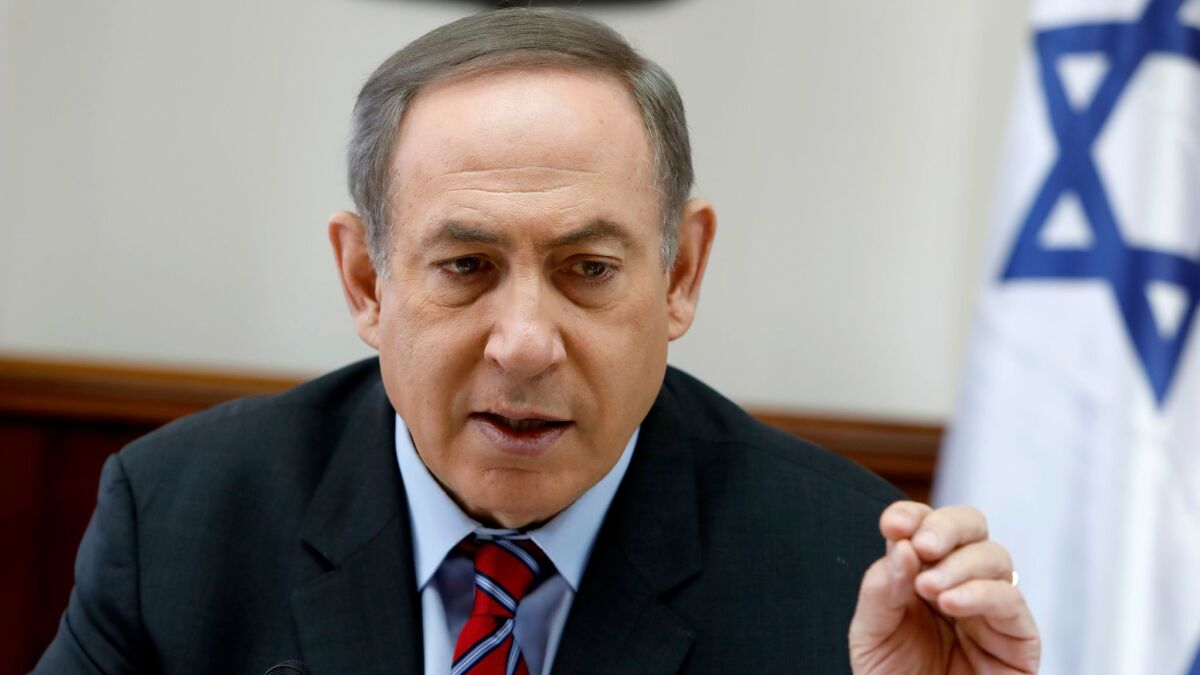 Israeli Prime Minister Benjamin Netanyahu chairs a weekly cabinet meeting in Jerusalem. (Gali Tibbon, Pool via AP)