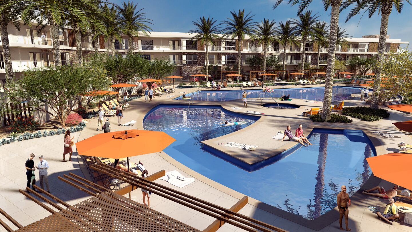 The resort-style property will include two pools, a gym, massage studio, and restaurant and bar, among other comforts.
