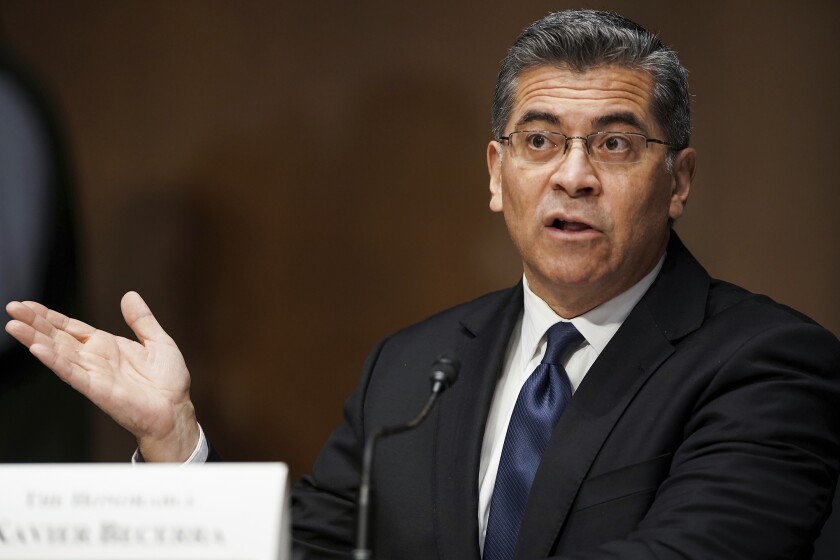  Xavier Becerra testifies during a hearing on his nomination to be secretary of Health and Human Services