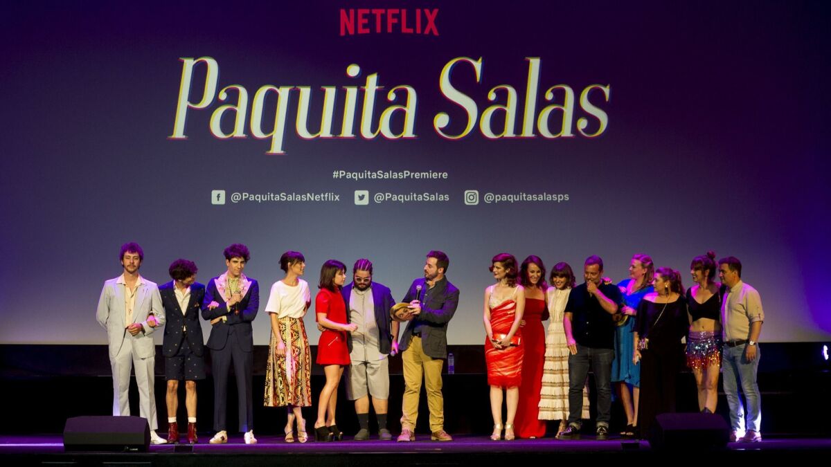 The cast of Netflix's "Paquita Salas" appear at the world premiere of the show's second season on June 28 in Madrid.