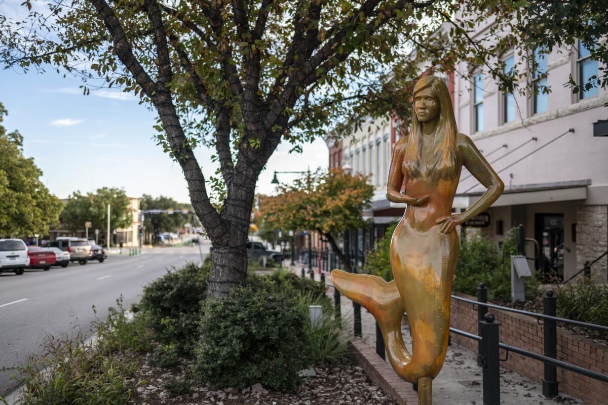 A mermaid statue in San Marcos, Texas.