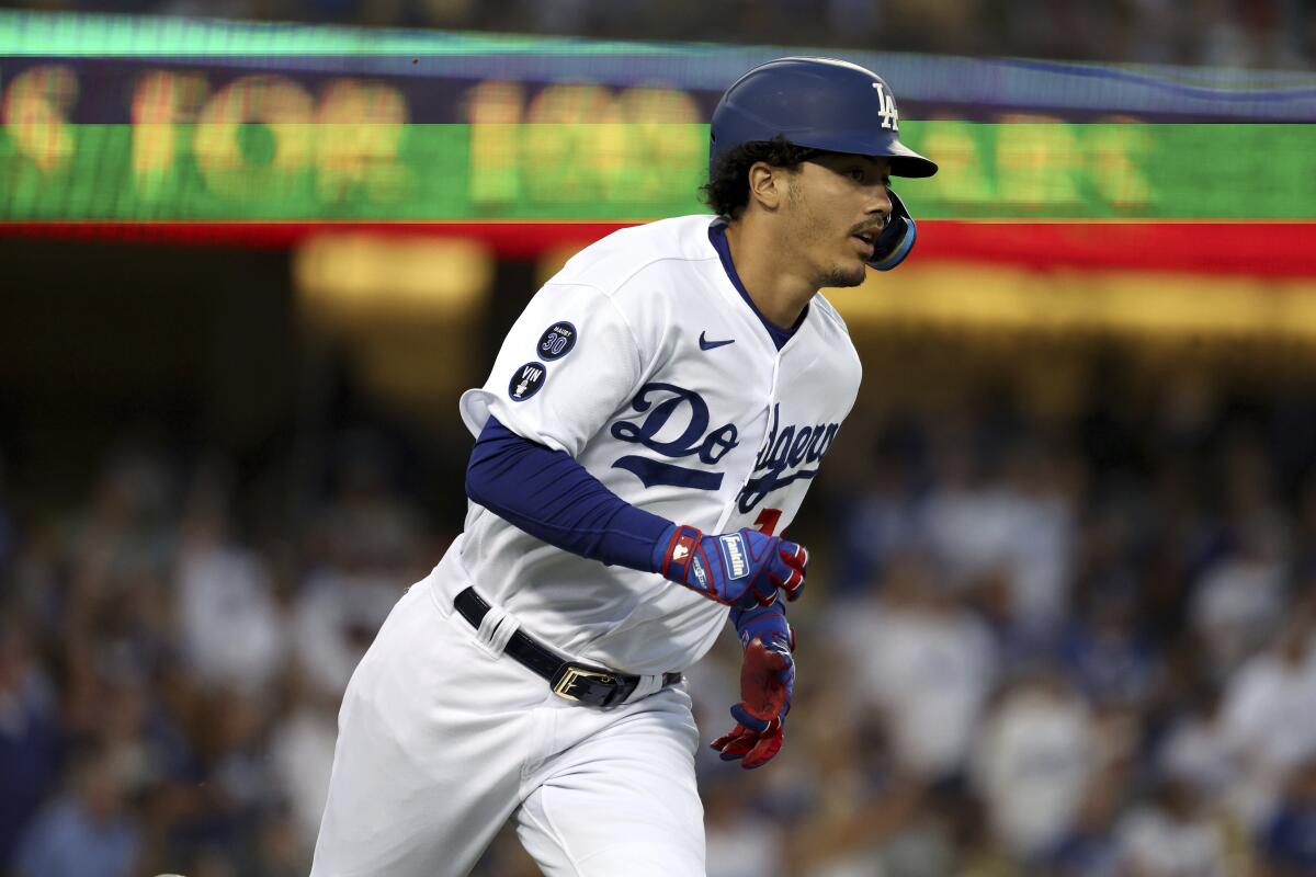 Miguel Vargas runs the bases after hitting a two-run home run against the St. Louis Cardinals on Sept. 24.