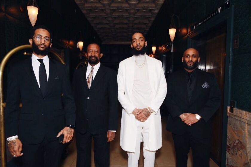 Samiel Asghedom, Dawit Asghedom, Ermias Asghedom aka Nipsey Hussle, Adam Andebrhan shortly before the Grammy in 2019. DO NOT USE WITHOUT SPEAKING WITH PHOTO DESK