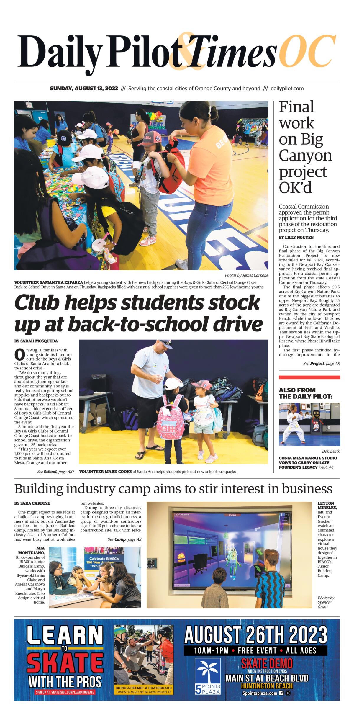 Front page of Daily Pilot and TimesOC e-newspaper for Sunday, Aug. 13, 2023.