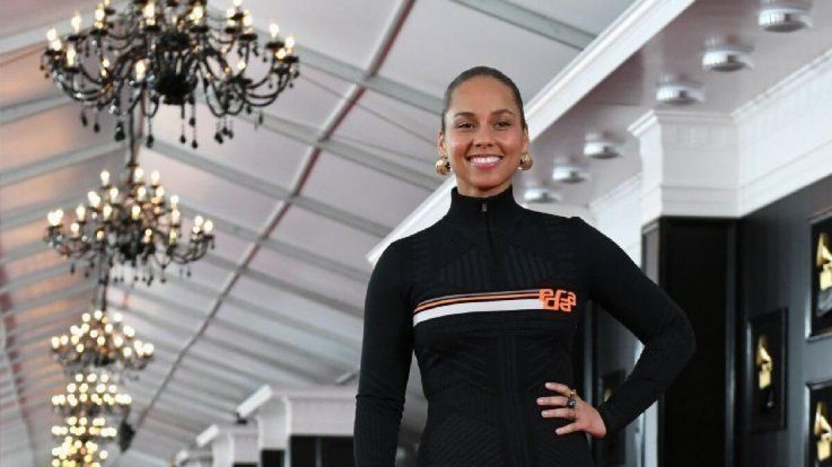 Host Alicia Keys attends the Grammy Awards red carpet rollout and preview day at Staples Center on Thursday.