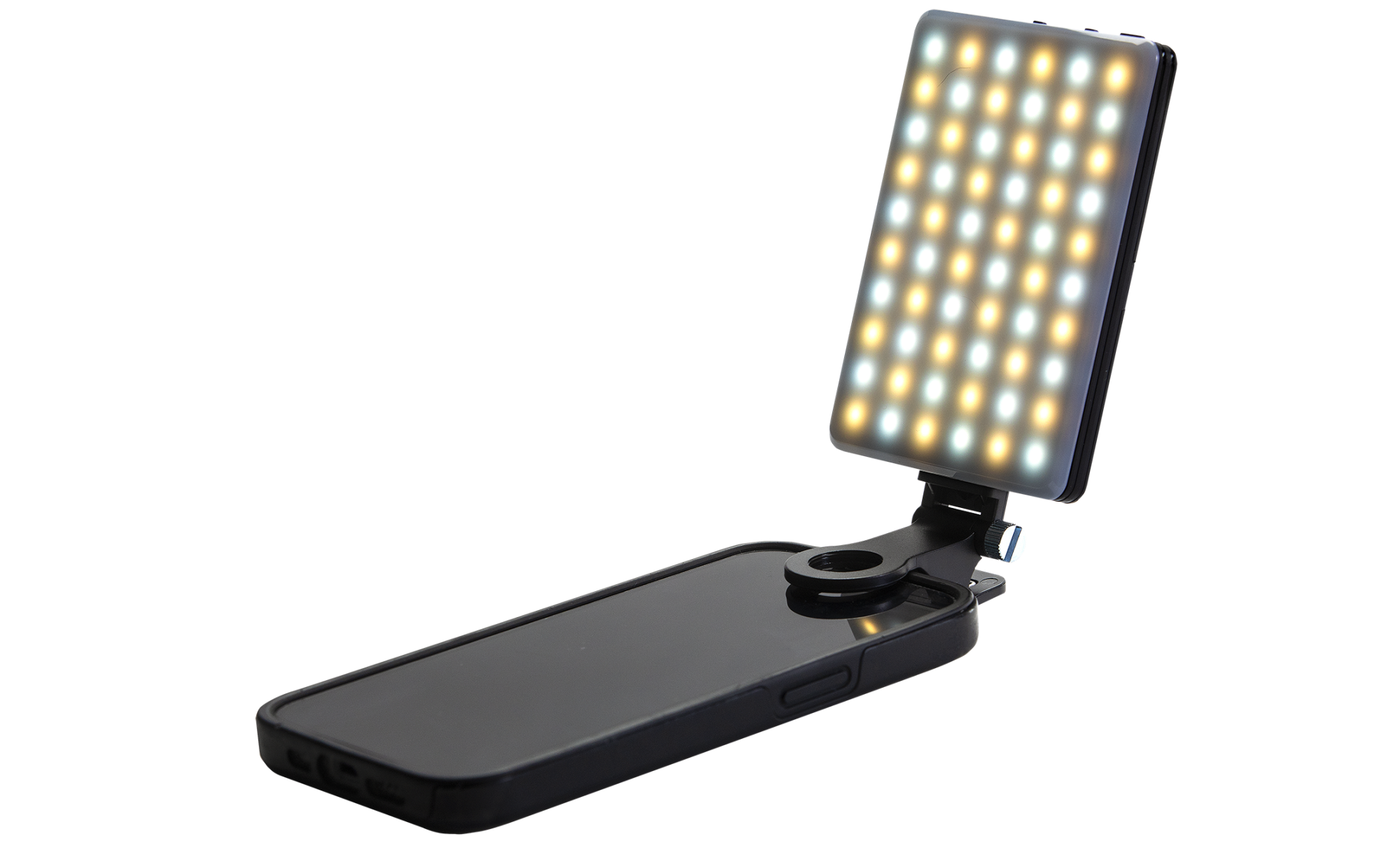 Newmowa LED clip video light attached to a cellphone