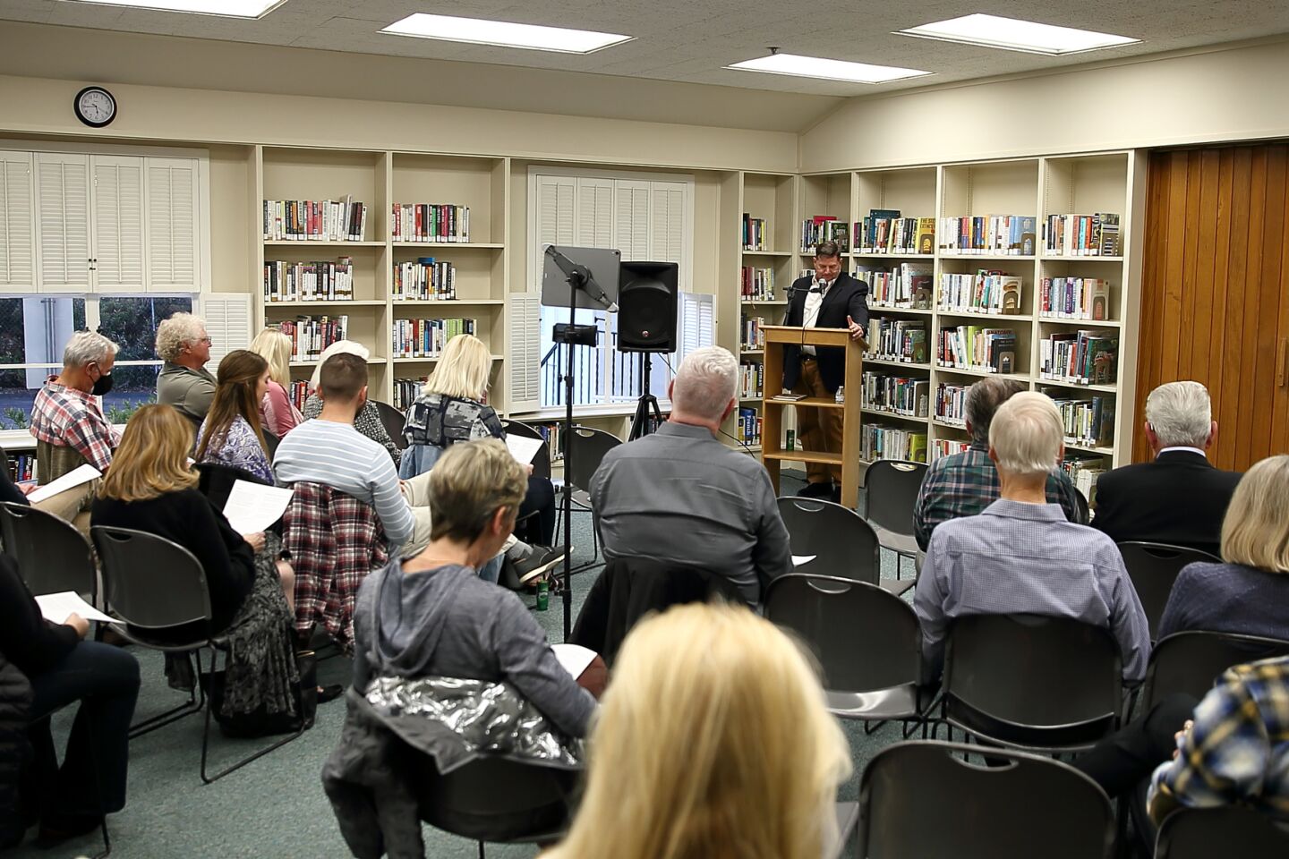 Professor Robert Bernard Hass speaks to the full audience at the March 7 event held at the RSF Library.
