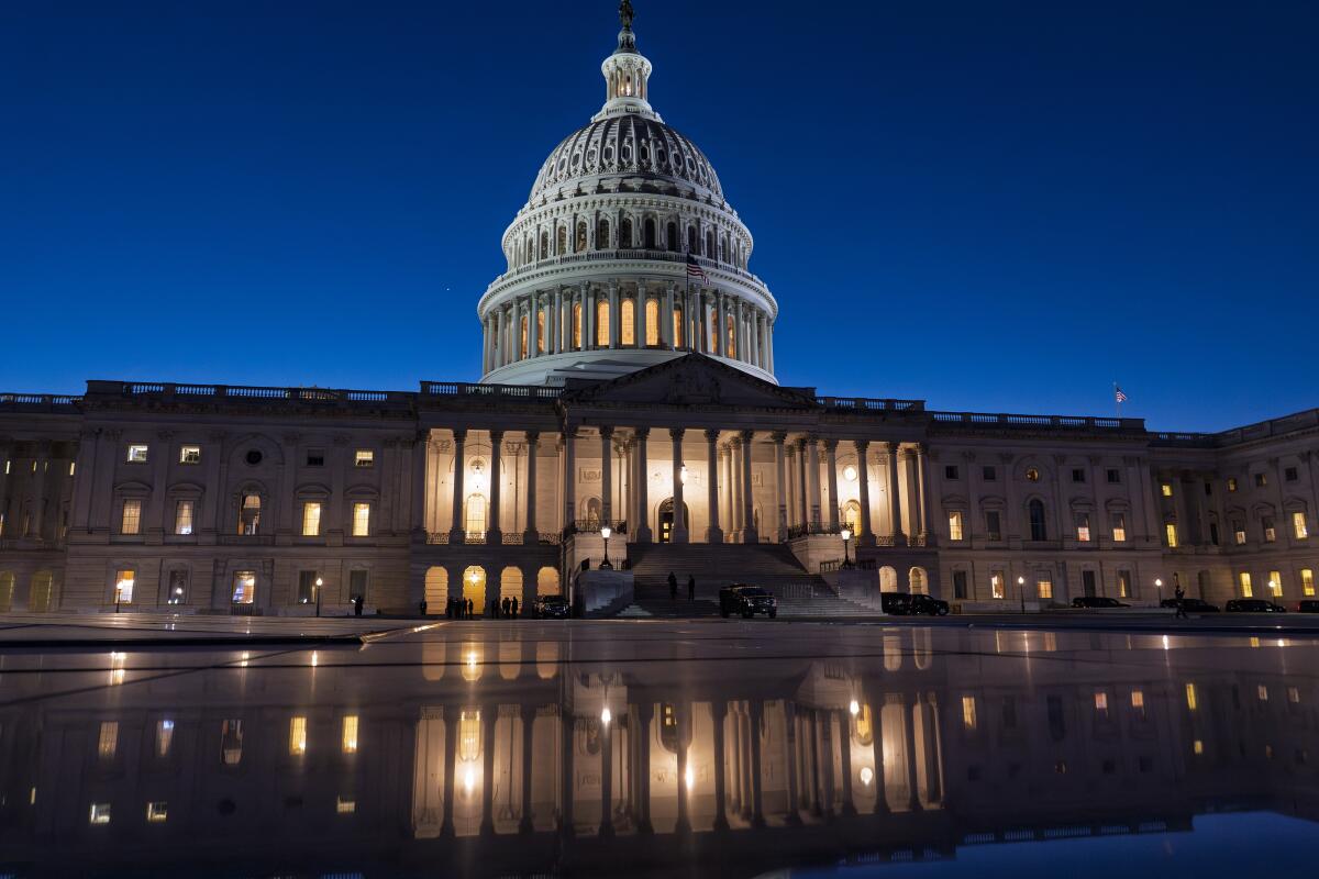 The U.S. Capitol shown Tuesday night before President Trump's address to a joint session of Congress.