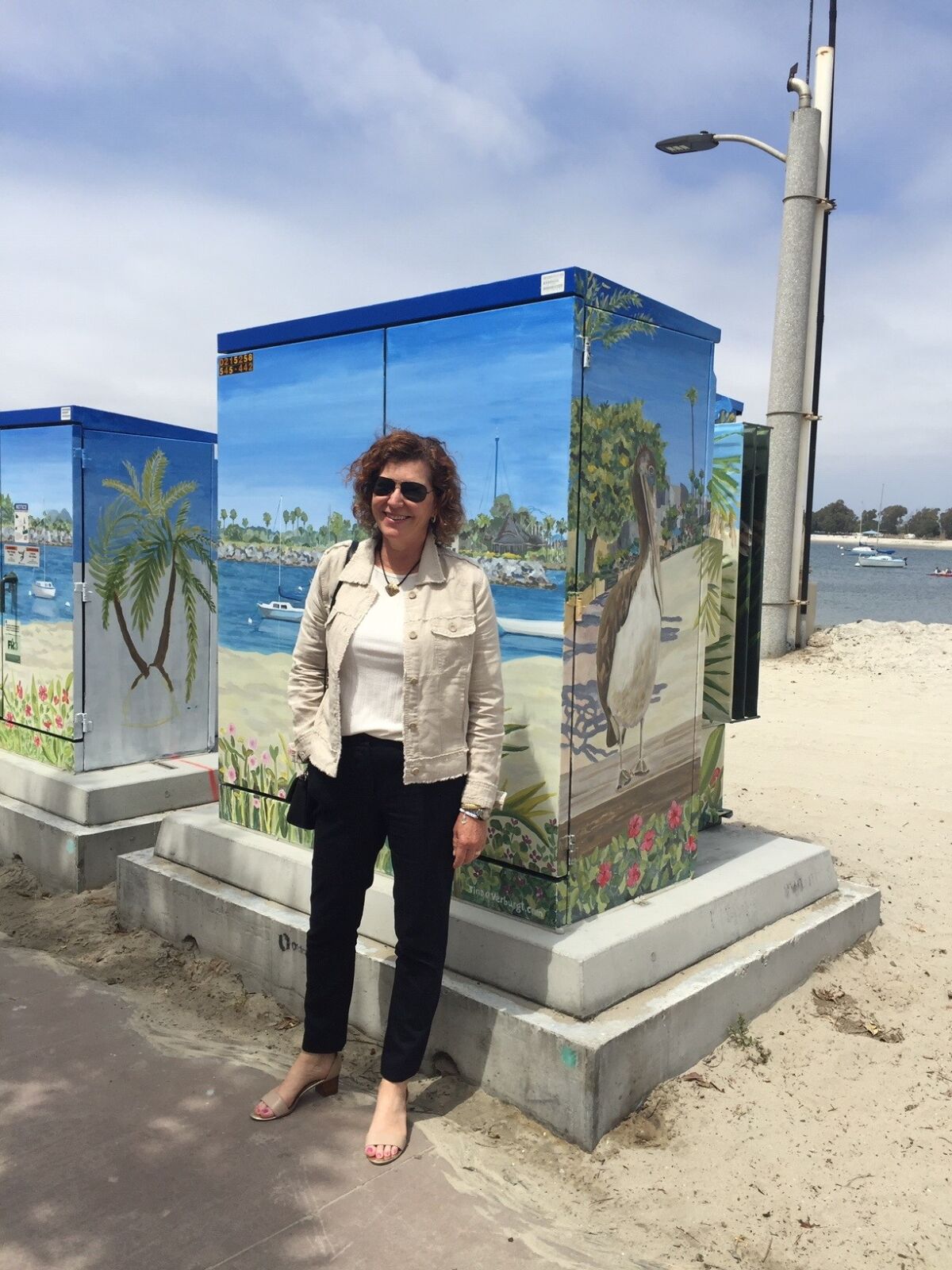 South Mission Beach resident Tina Verburgt paints beach scenes on utility boxes in the community.