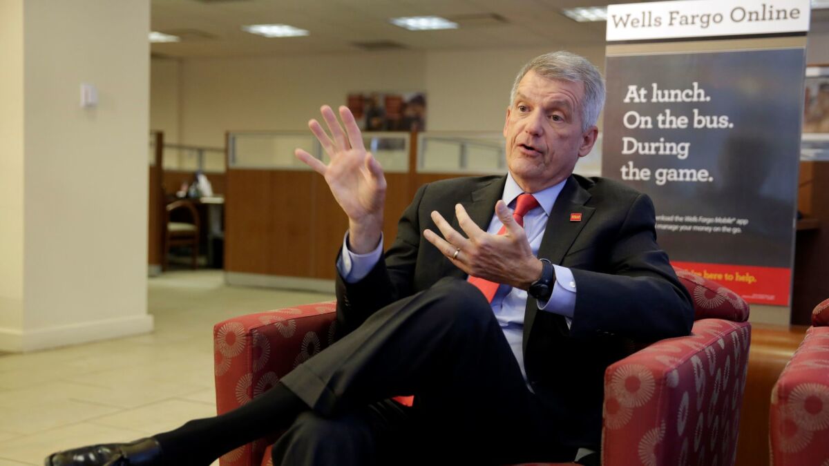 Wells Fargo CEO and President Tim Sloan is interviewed at one of the bank's New York branches last week.