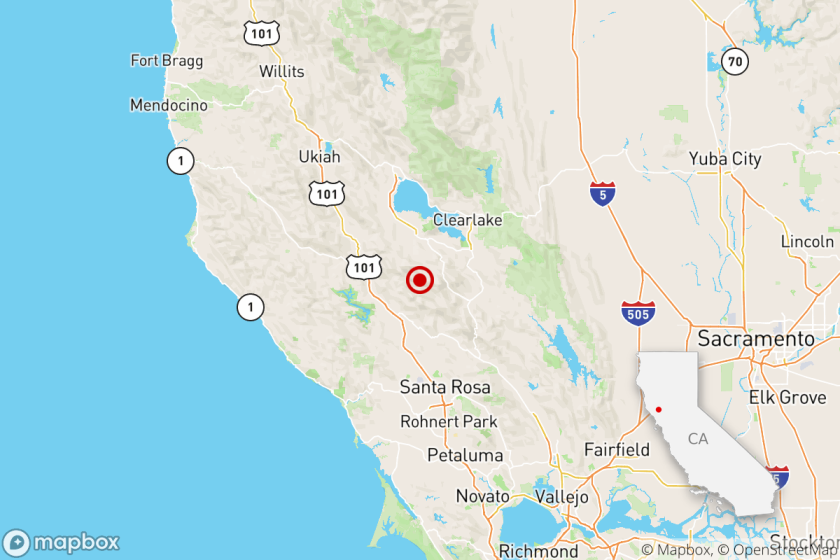 Map of magnitude 3.2 earthquake near Healdsburg, Calif.