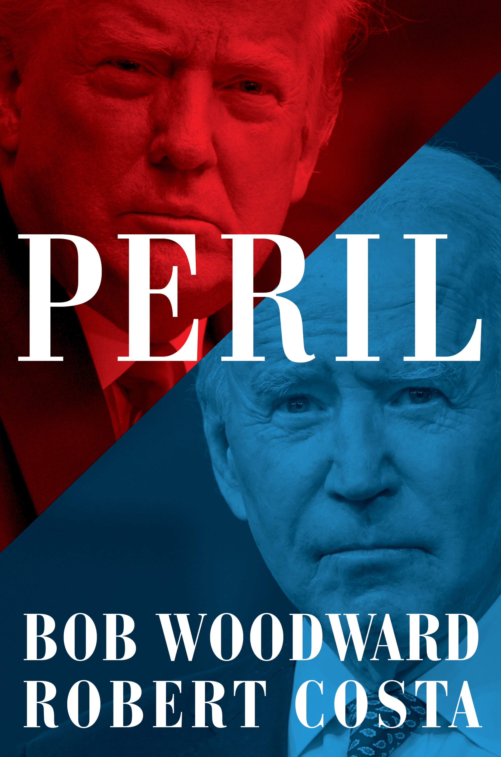 A split image of Donald Trump in red and President Joe Biden in blue on the cover of 