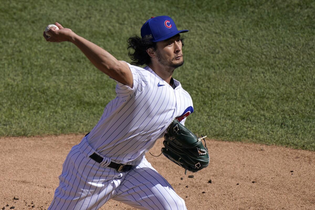 Yu Darvish delivers during a game for the Chicago Cubs.