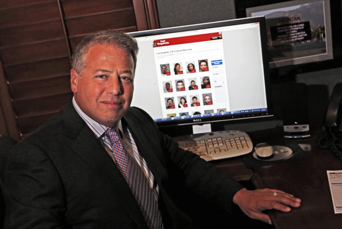 Los Angeles attorney Brian Kabateck filed a lawsuit alleging that the website Just Mugshots misappropriates people's likenesses for commercial gain in violation of California's civil code. A lawmaker introduced a bill Friday that would outlaw such websites.