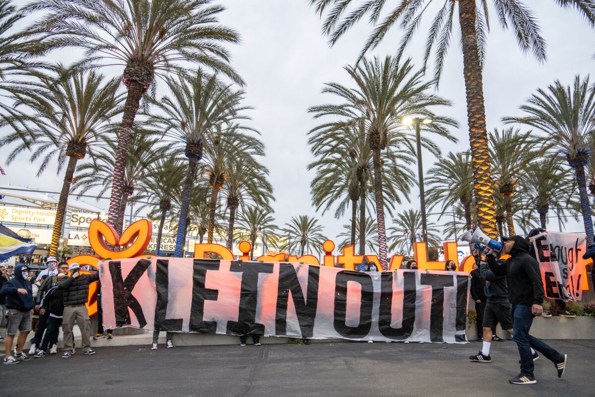 Galaxy fans protested at the Galaxy office before the game against the Vancouver Whitecaps.