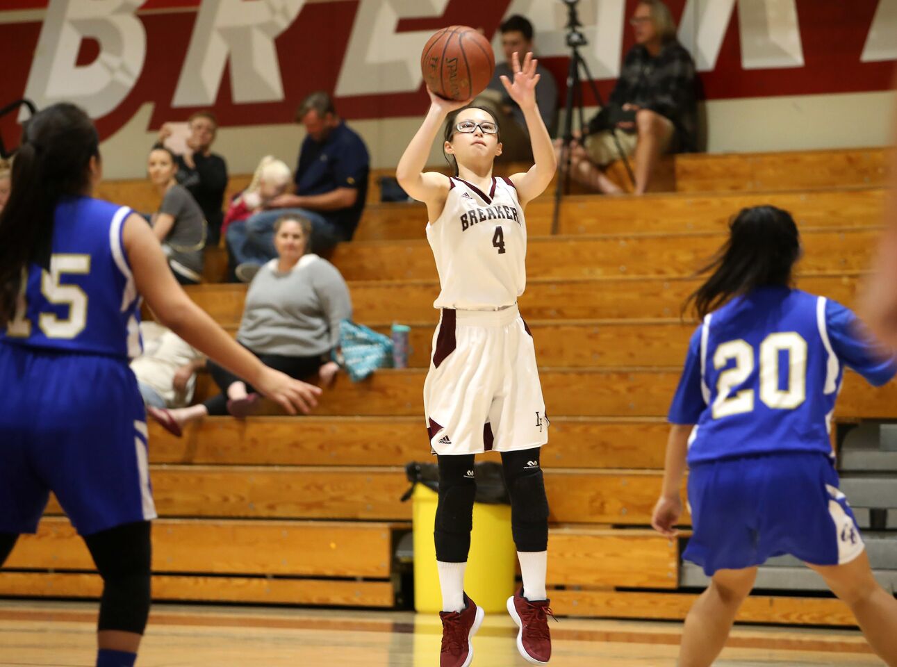 Laguna's Anna Cheng puts up another two points in girls basketball against La Verne Calvary Baptist on Thursday.