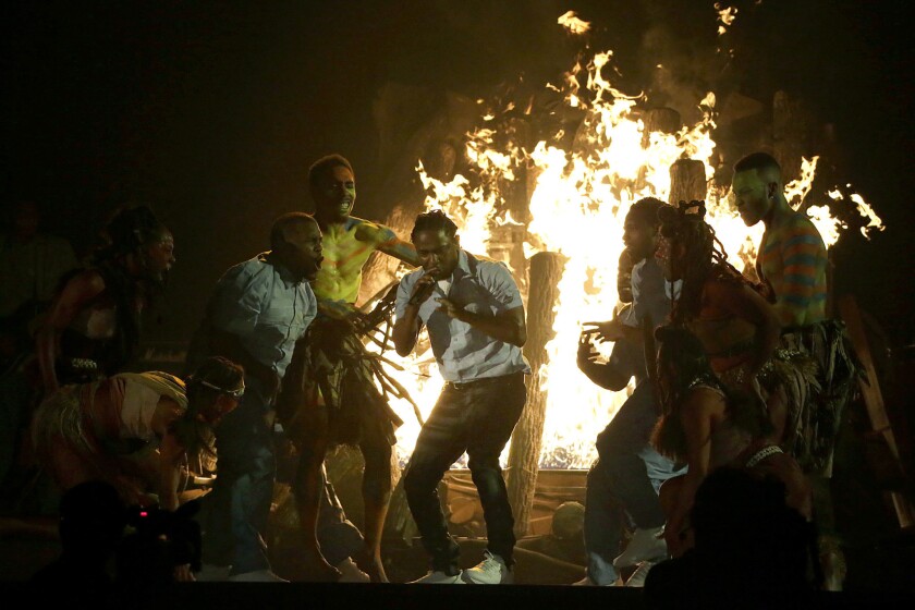 Kendrick Lamar performs at the 2016 Grammy Awards.