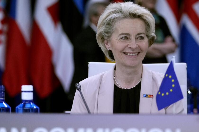 FILE - European Commission President Ursula von der Leyen waits for the start of a round table meeting at a NATO summit in Madrid, Spain on Wednesday, June 29, 2022. The EU’s executive arm pledged an emergency plan this month to help member countries do without Russian energy amid the Kremlin’s war in Ukraine. Von der Leyen said on Friday, July 1, 2022 the initiative would build on EU moves to ditch Russian coal, oil and natural gas and would complement a bloc-wide push to accelerate the development of renewable energy such as wind and solar power. (AP Photo/Bernat Armangue, File)