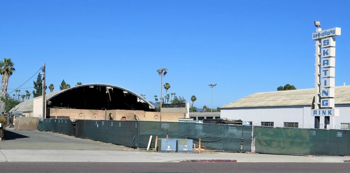 Demolition under way on the Ups-and-Downs Skating Rink on Broadway in Escondido.