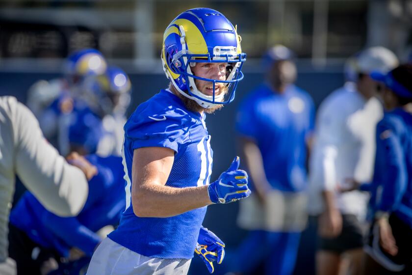 Rams wide receiver Cooper Kupp gives a thumbs up during training camp.