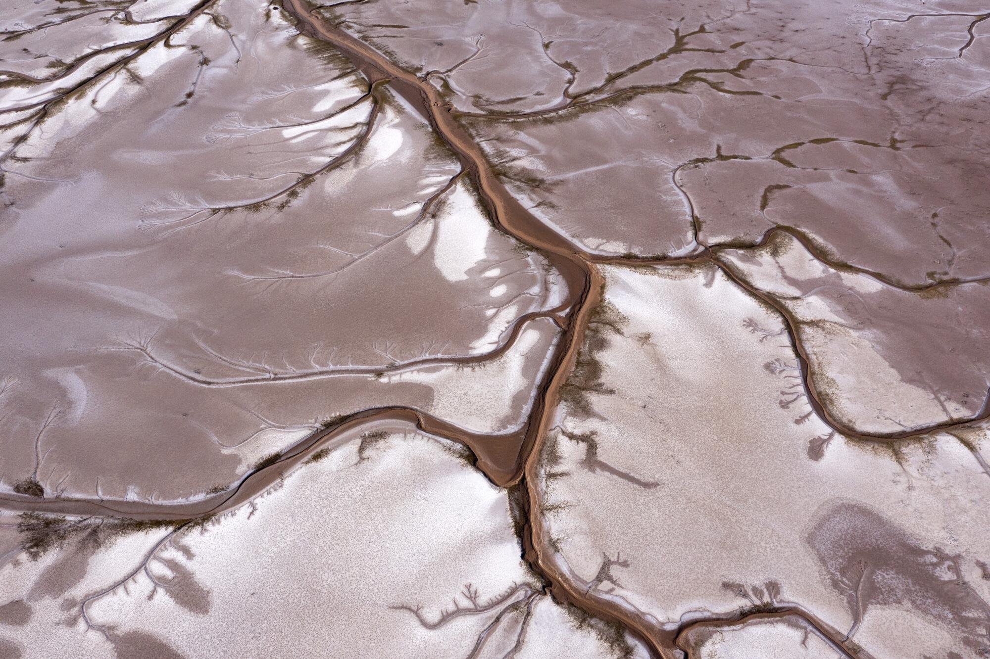 An aerial view of dried mud in the Colorado River Delta.