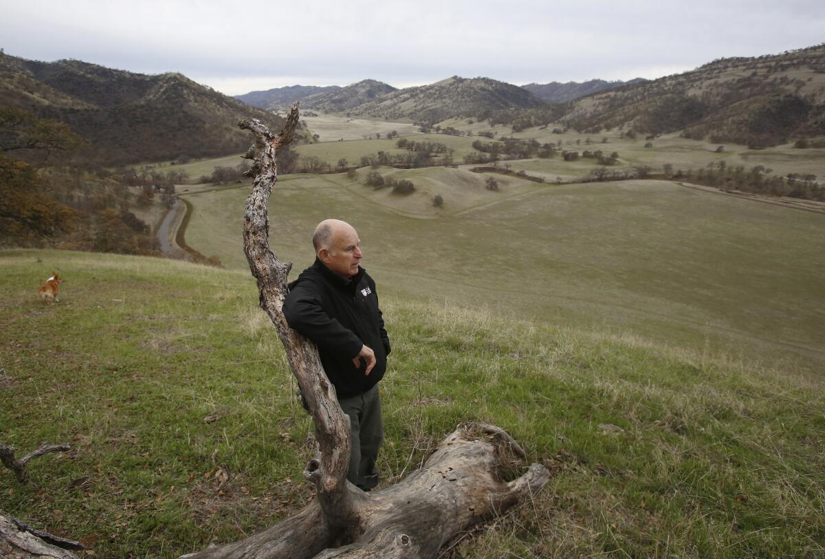 Then-Gov. Jerry Brown on his Colusa County ranch in 2018.