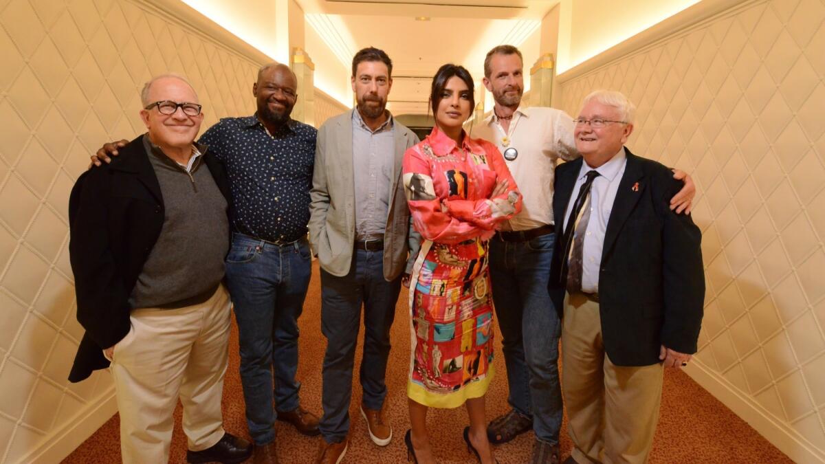 Director Dan Krauss, third from left, with his "5B" documentary subjects. Actress Priyanka Chopra, center, is helping to promote the movie even though she is not in it.