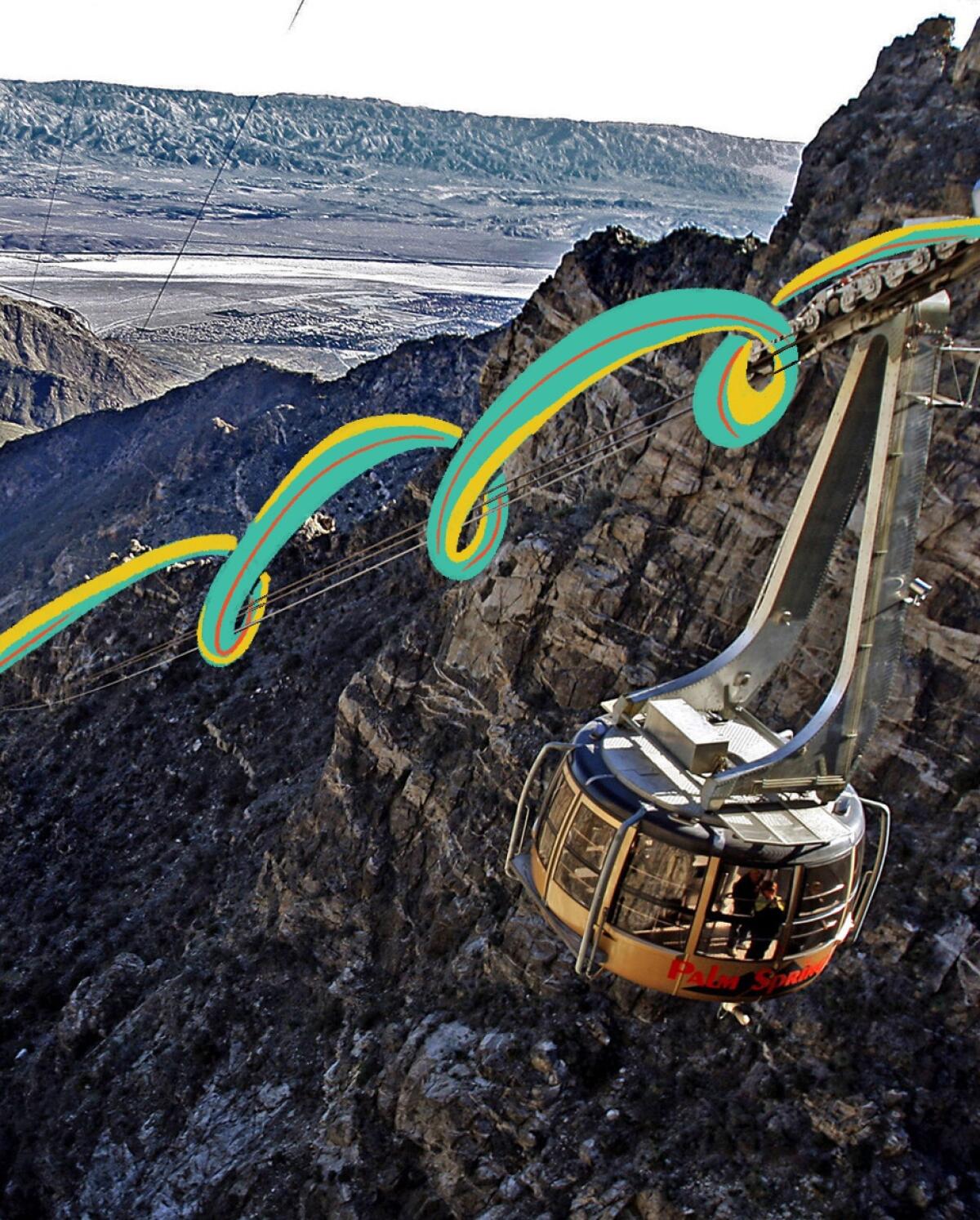 The Palm Springs Aerial Tramway gondola ascends to Mountain Station.