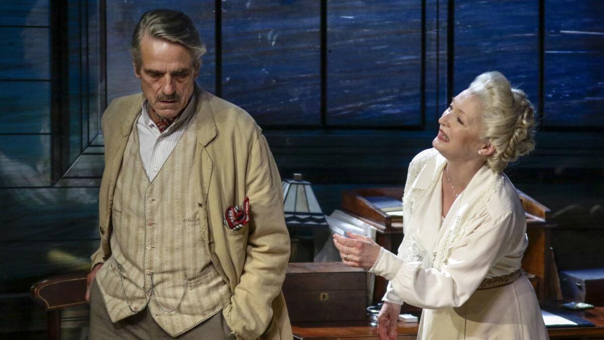 Jeremy Irons (James Tyrone) and Lesley Manville (Mary Tyrone) perform in "Long Day's Journey Into Night."